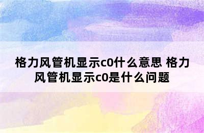 格力风管机显示c0什么意思 格力风管机显示c0是什么问题